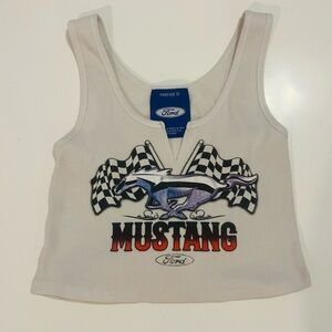 Forever 21 White Mustang Graphic Ribbed Tank Top